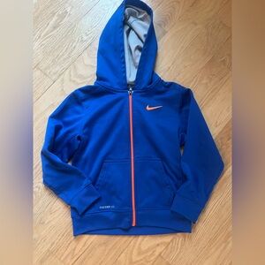 Nike Kids Blue Hoodie with Orange Accents